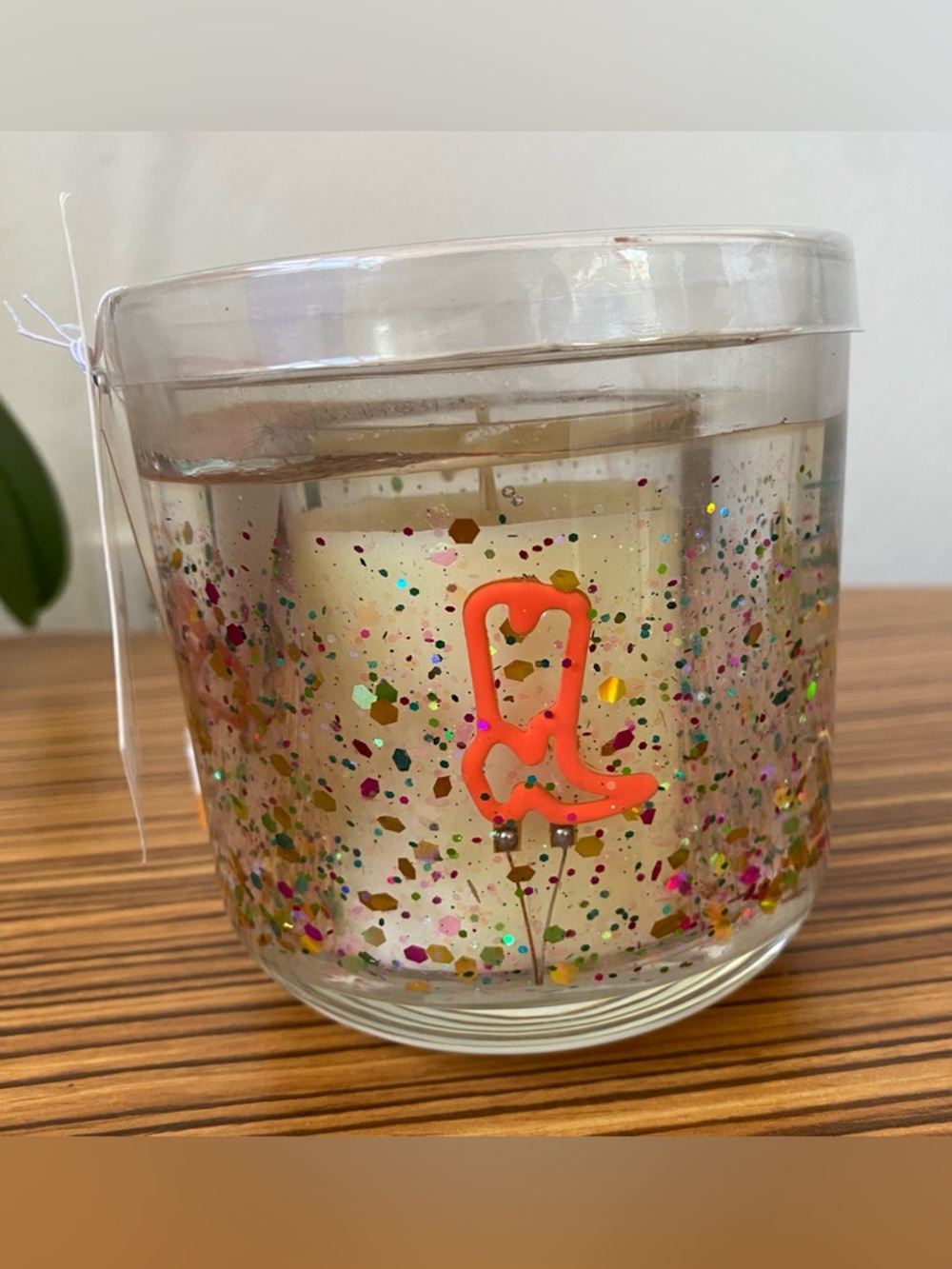 NWT Jessica Simpson Glitter Cowboy Boot Jar Candle - Orange Boot Accent